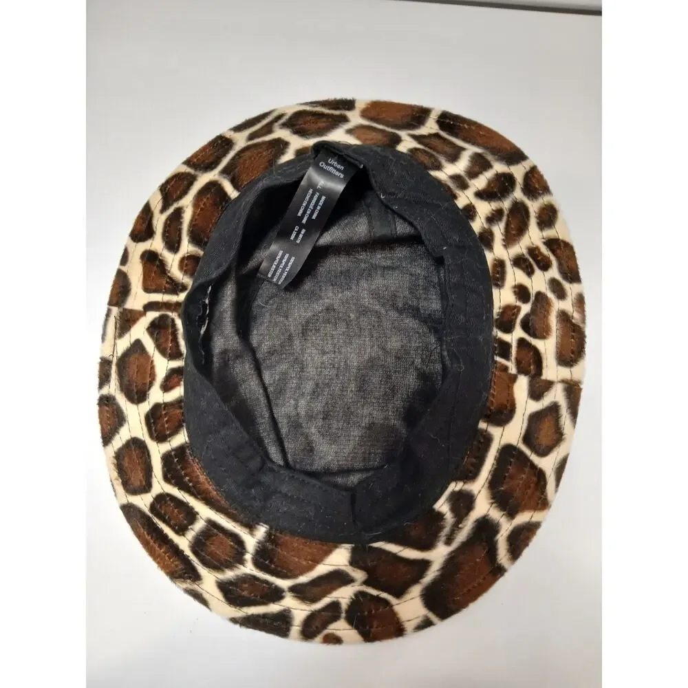 UO Gia Furry Leopard Bucket Hat Giraffe Brown Black Safari L One Size‎ Fits Most